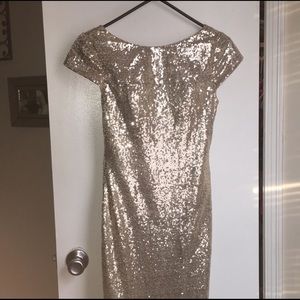 Floor length Formal Gold Sequin Dress w/ Train!